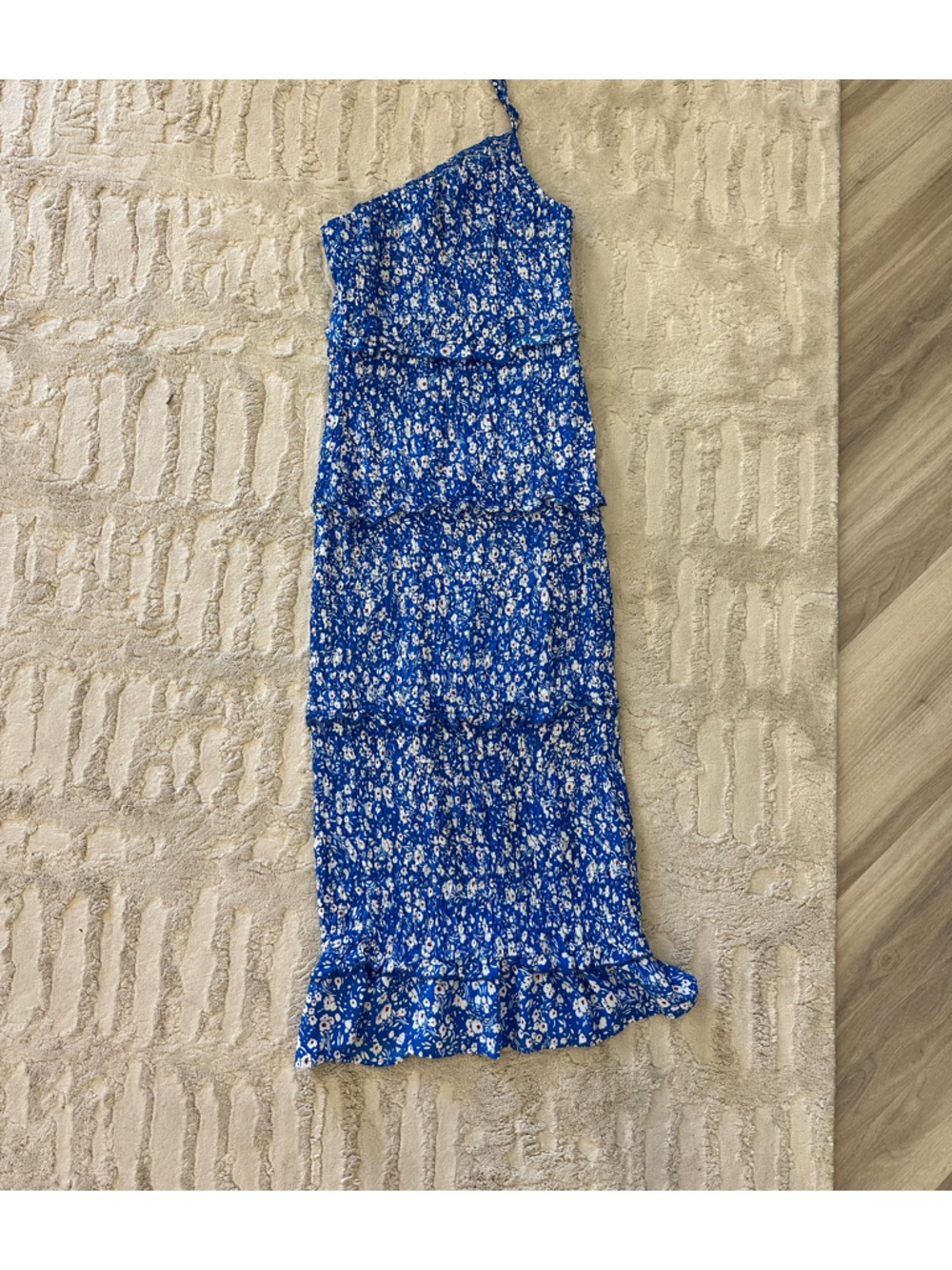 Summer Midi Bodycon Dresses One Shoulder Tiered Ruffle Floral Boho Sun Dress - Picture 6 of 7